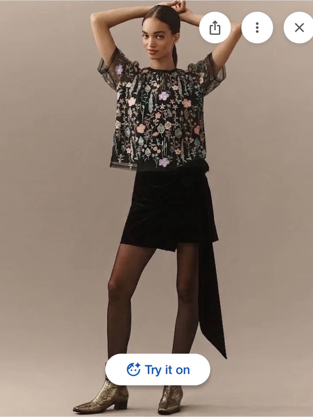 NWT Anthropologie Folan Sheer Black Floral Embroidered Blouse